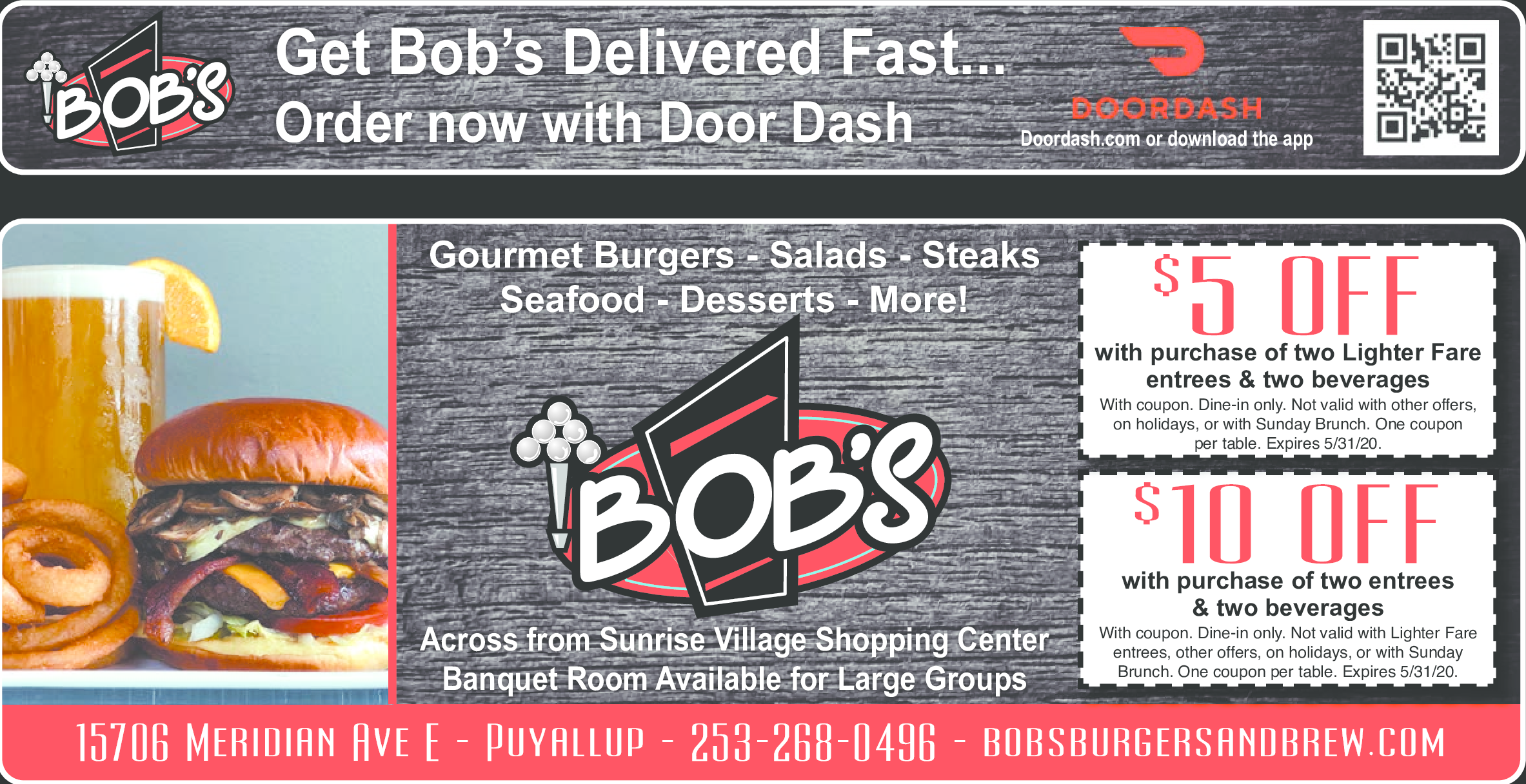 Bob's Burgers & Brews Puyallup / South Hill / Graham Coupons