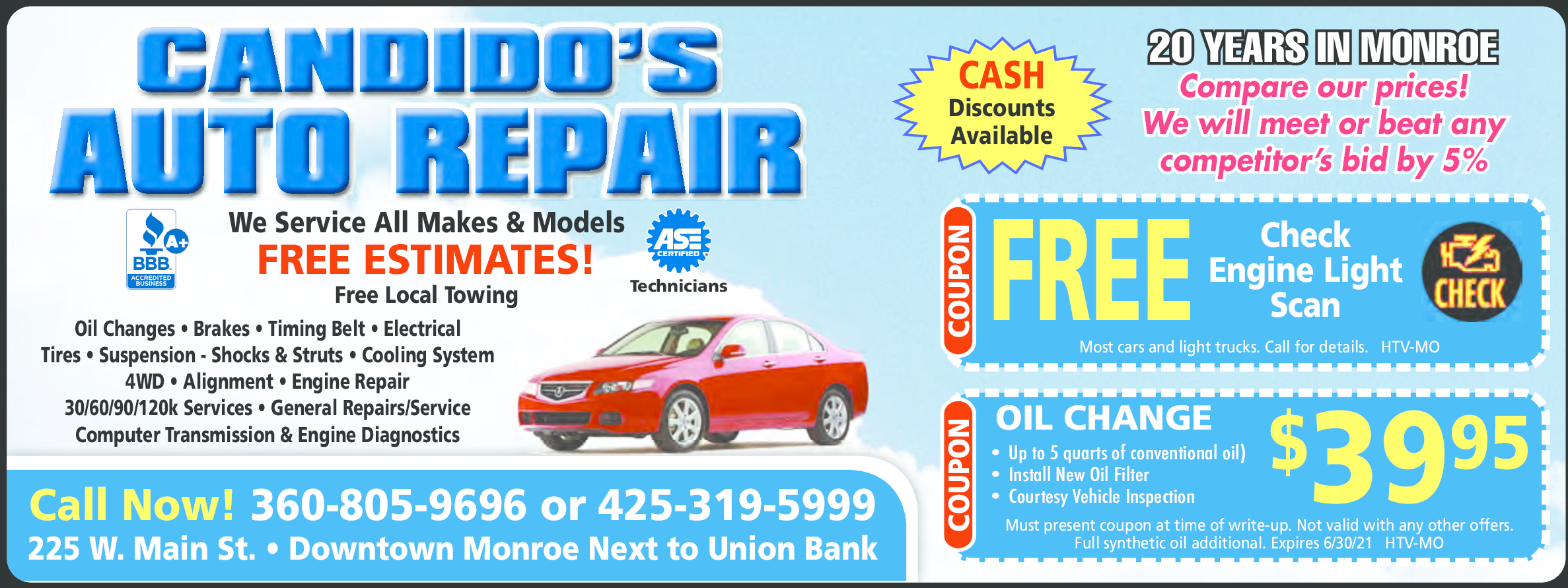 Candido's Auto Repair Monroe/Sky Valley Coupons